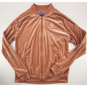 Adidas Originals Velour Track Jacket Women's M Rust Orange Velvet Trefoil Zip